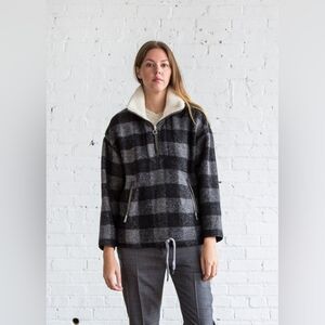 Isabel Marant Étoile Gilas Half-Zip Wool Jacket Anthracite Grey Buffalo Plaid 42